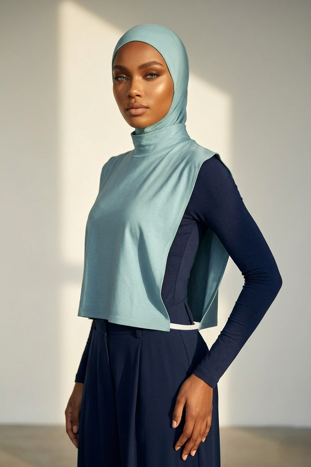 One-Piece Jersey Hijab & Neck Cover Set, Full Coverage Bonnet,DK-2 Dark Mint