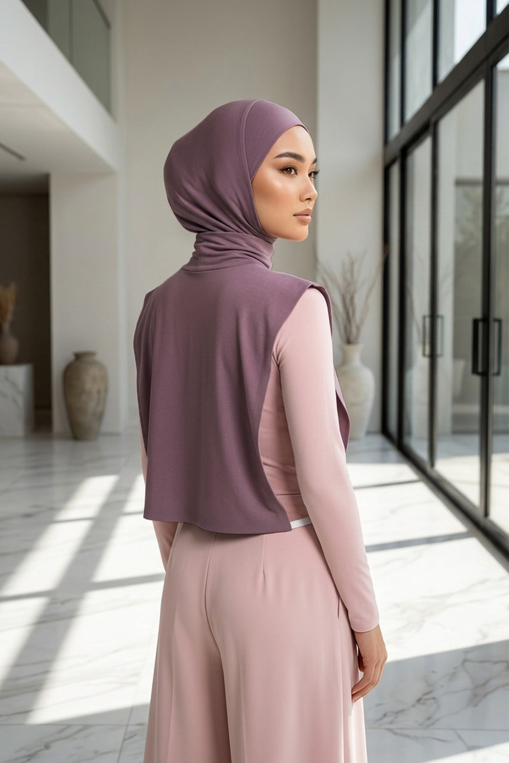 One-Piece Jersey Hijab & Neck Cover Set, Full Coverage Bonnet,DK-2 Dusty Rose