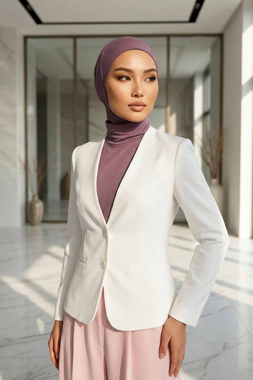 One-Piece Jersey Hijab & Neck Cover Set, Full Coverage Bonnet,DK-2 Dusty Rose