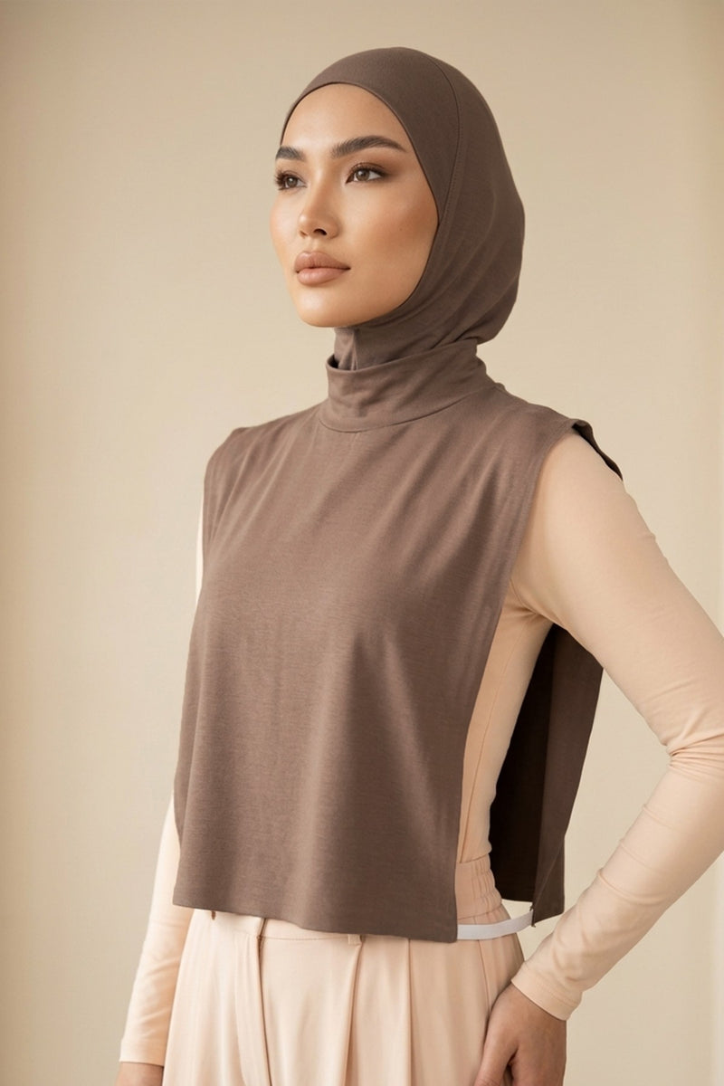One-Piece Jersey Hijab & Neck Cover Set, Full Coverage Bonnet,DK-2