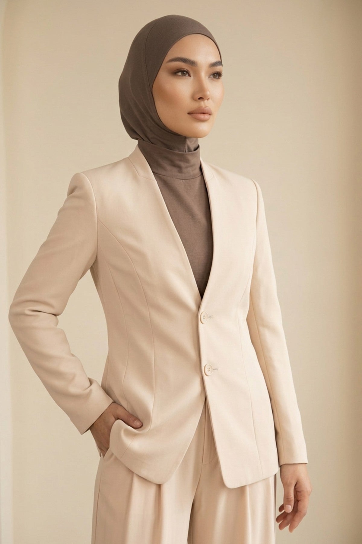 One-Piece Jersey Hijab & Neck Cover Set, Full Coverage Bonnet,DK-2 Chocolate