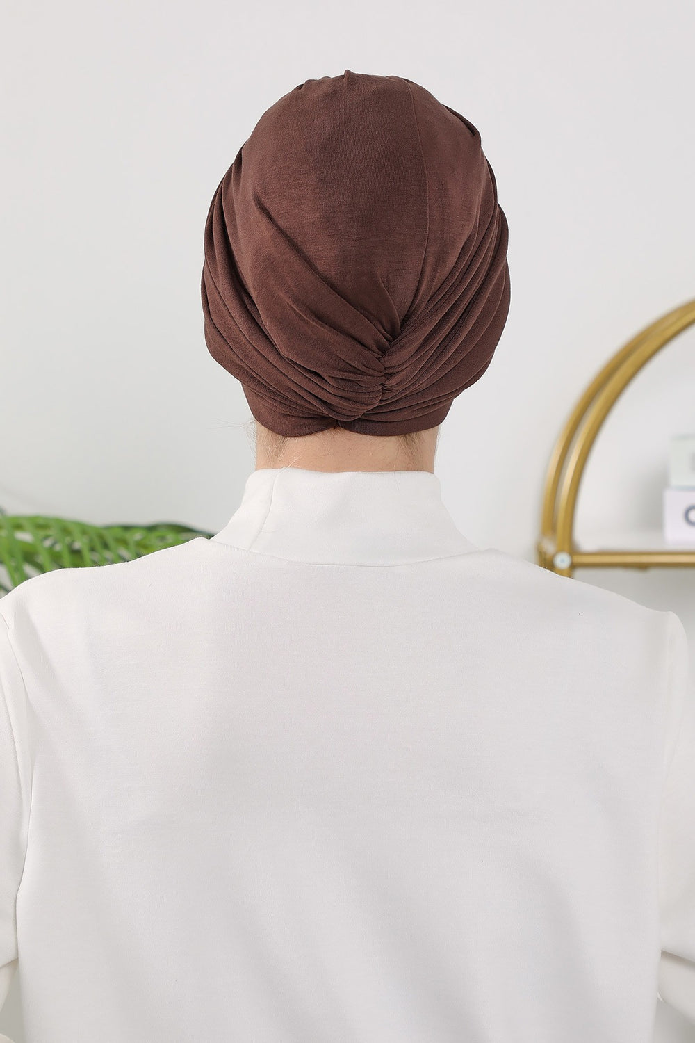 One Size Twist Front Bonnet Hijab, Soft Stretch Double Face Fabric Turban for Women, Modest All Seasons Underscarf Cap,B-9O Brown