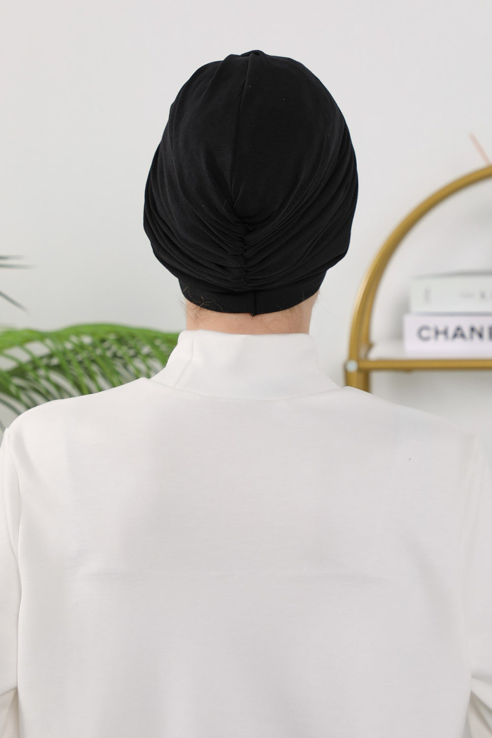 One Size Twist Front Bonnet Hijab, Soft Stretch Double Face Fabric Turban for Women, Modest All Seasons Underscarf Cap,B-9O Black