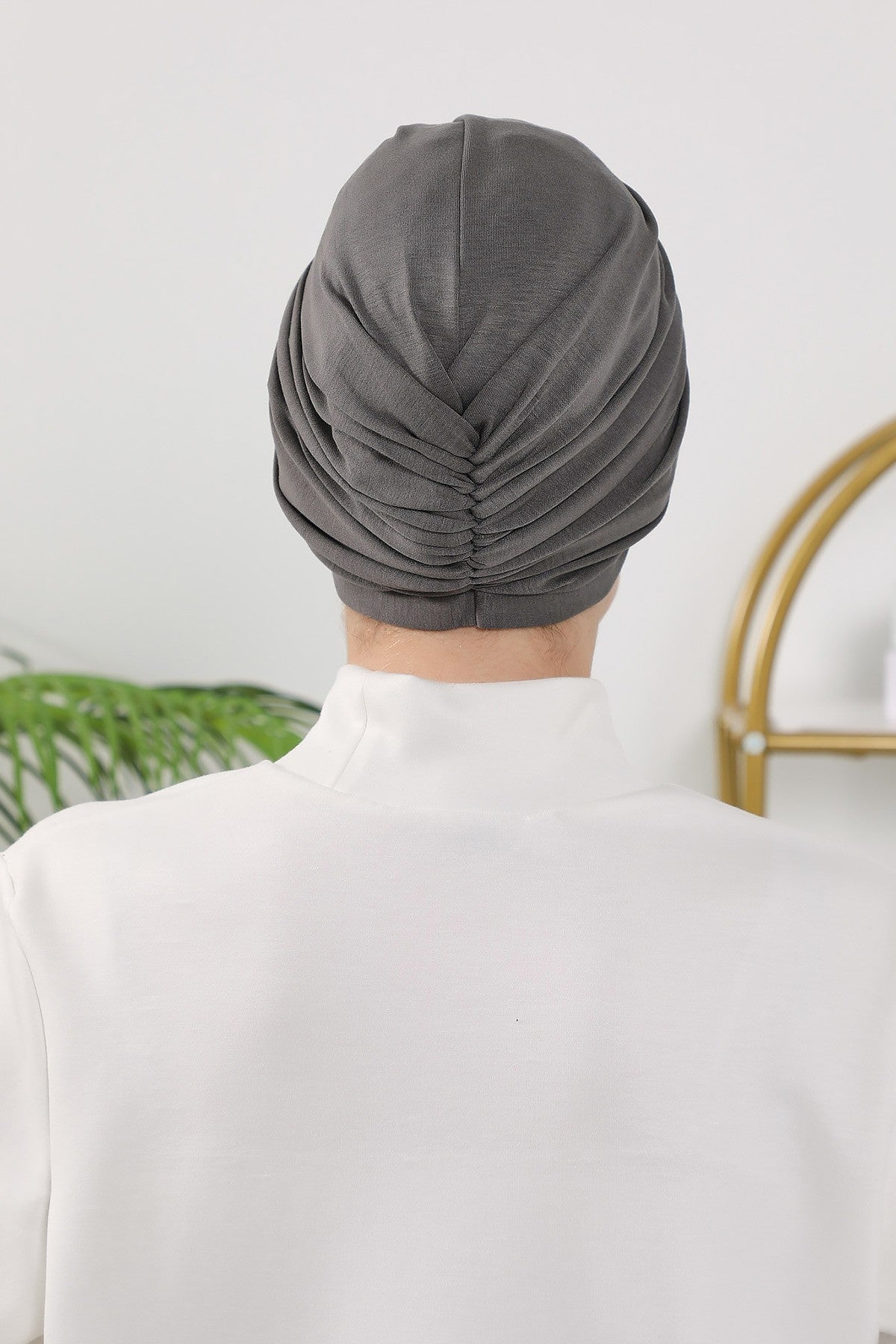 One Size Twist Front Bonnet Hijab, Soft Stretch Double Face Fabric Turban for Women, Modest All Seasons Underscarf Cap,B-9O Anthracite