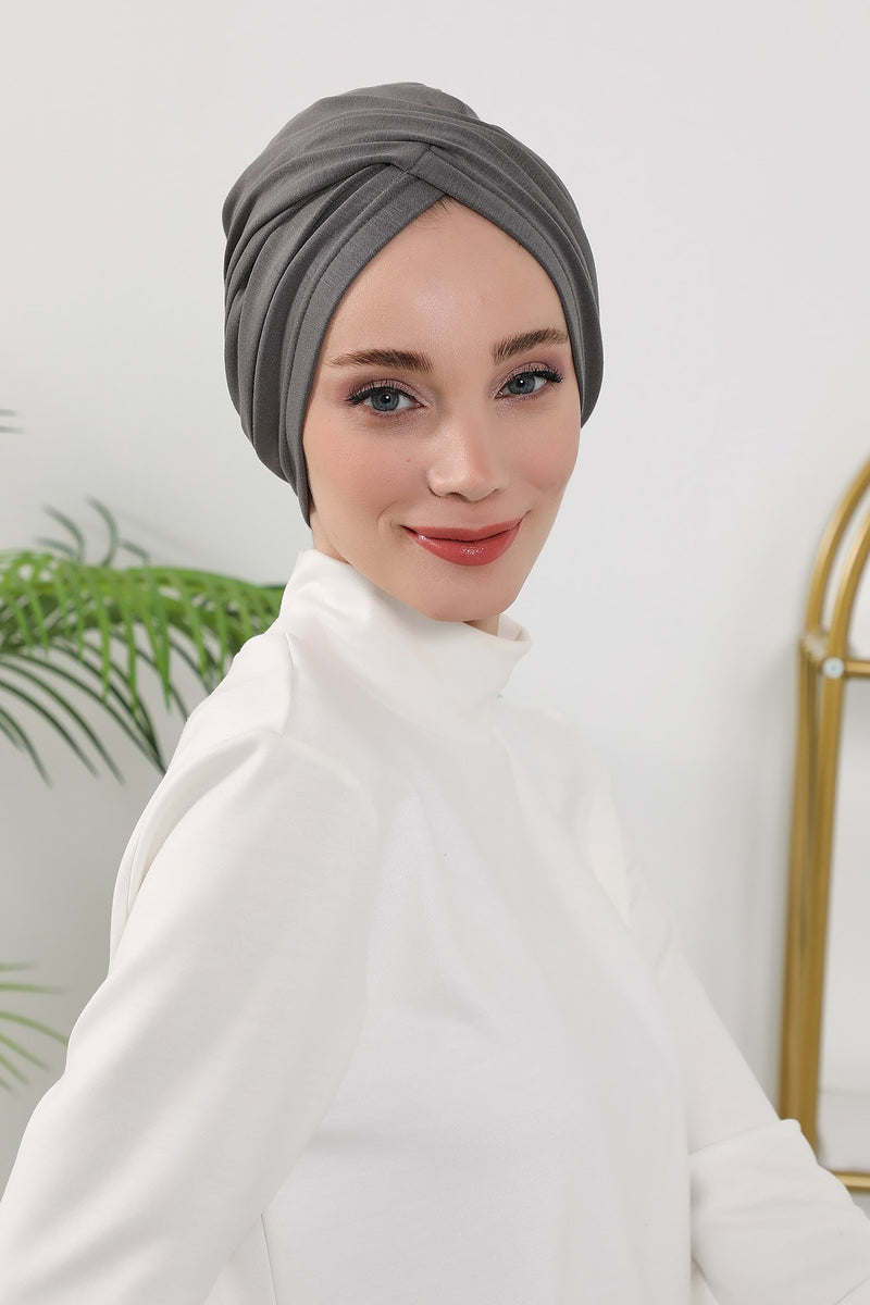 One Size Twist Front Bonnet Hijab, Soft Stretch Double Face Fabric Turban for Women, Modest All Seasons Underscarf Cap,B-9O