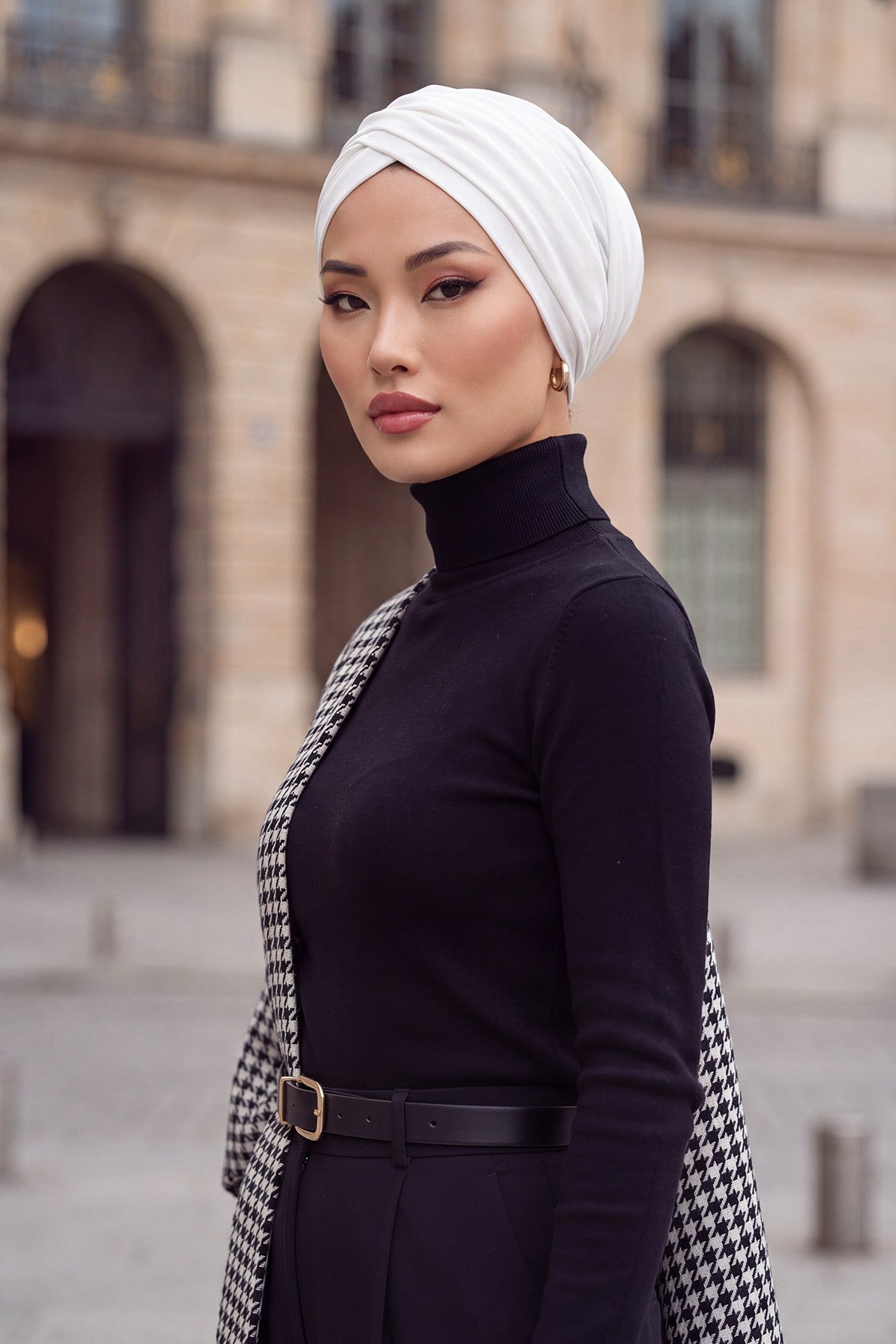 One Size Twist Front Bonnet Hijab, Soft Stretch Double Face Fabric Turban for Women, Modest All Seasons Underscarf Cap,B-9O