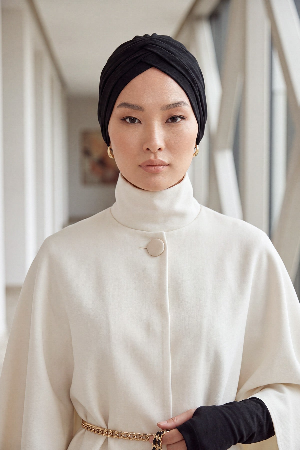 One Size Twist Front Bonnet Hijab, Soft Stretch Double Face Fabric Turban for Women, Modest All Seasons Underscarf Cap,B-9O