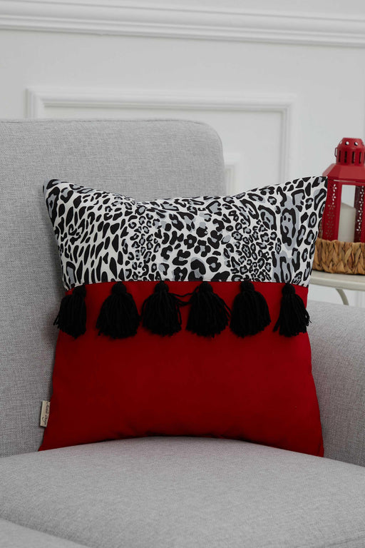 Bohemian Lumbar Printed Pillow Cover with Hanging Tassels, 18x18 Inches Decorative Patterned Cushion Cover for Eclectic Home Decors,K-271 Pattern 4 - Red