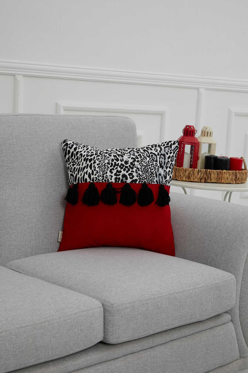 Bohemian Lumbar Printed Pillow Cover with Hanging Tassels, 18x18 Inches Decorative Patterned Cushion Cover for Eclectic Home Decors,K-271 Pattern 4 - Red
