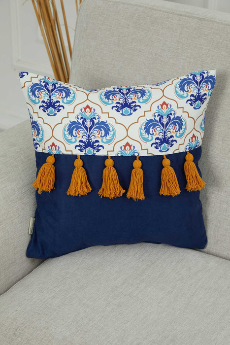 Bohemian Lumbar Printed Pillow Cover with Hanging Tassels, 18x18 Inches Decorative Patterned Cushion Cover for Eclectic Home Decors,K-271