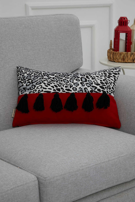 Tasseled 20x12 Pillow Cover with Adorable Patterns, Decorative Cushion Cover with Hanging Tassels, Stylish Lumbar Pillow Cover,K-273