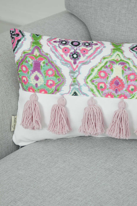Tasseled 20x12 Pillow Cover with Adorable Patterns, Decorative Cushion Cover with Hanging Tassels, Stylish Lumbar Pillow Cover,K-273