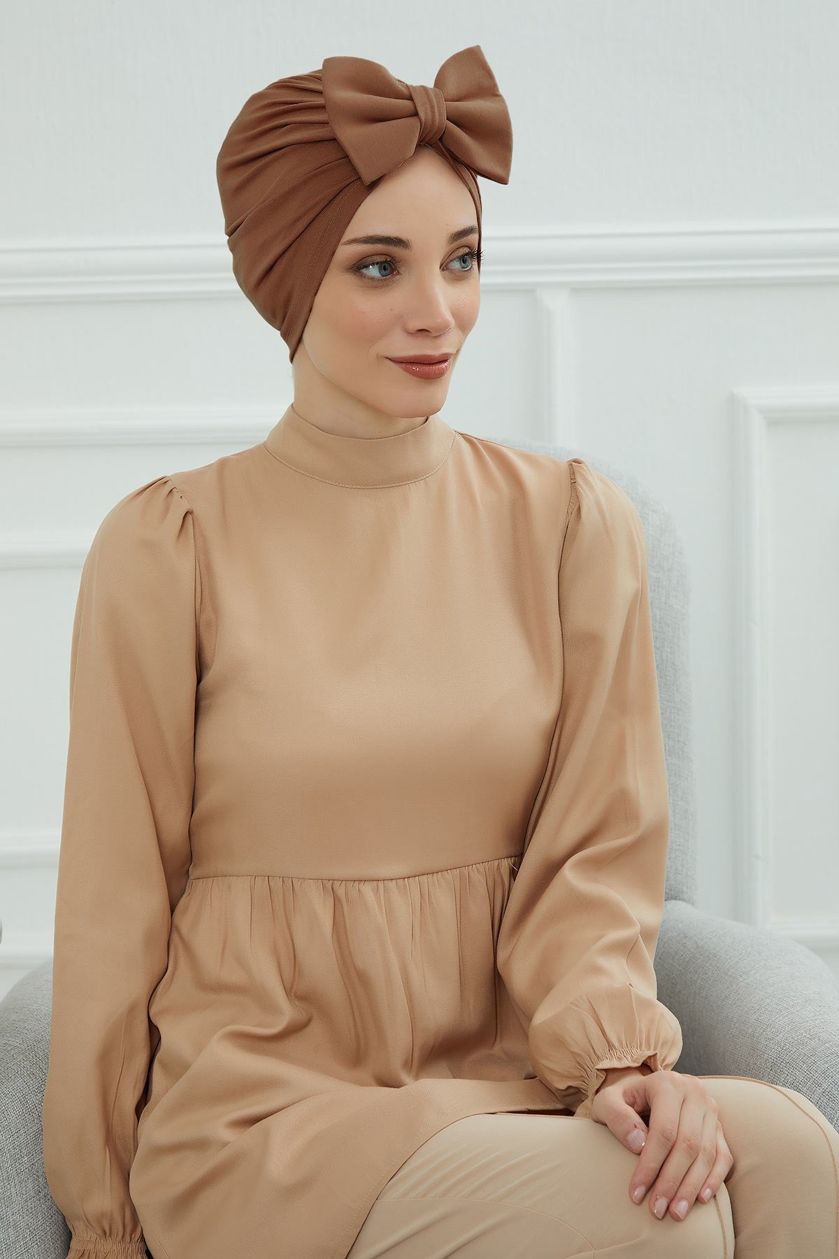Plain Cotton Instant Turban with a Removable Big Bowtie, Chic Bonnet Scarf Head Wrap for Women, Comfortable and Stylish Chemo Headwear,B-27