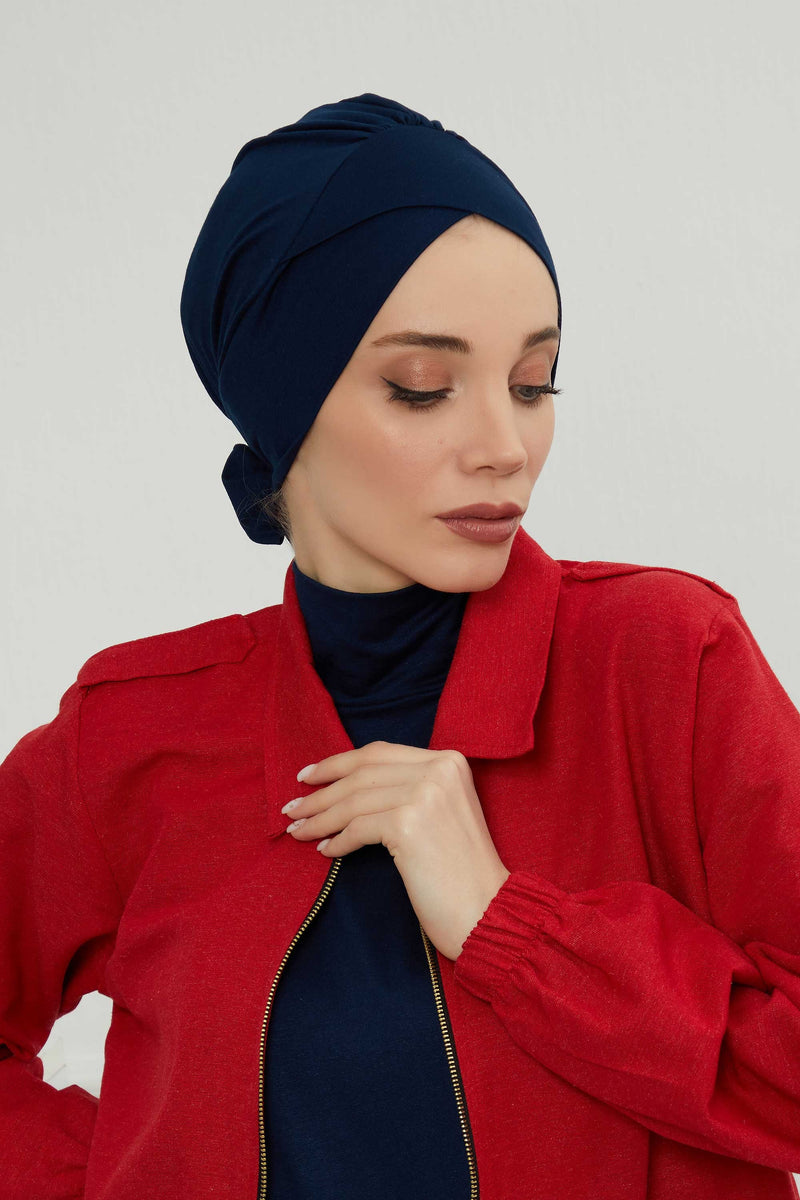 Plain Instant Turban Cotton Scarf Head Wrap, Belted Turban Bonnet for Women, Chic Design Instant Turban Hijab, Plain Chemo Bonnet Cap,B-31