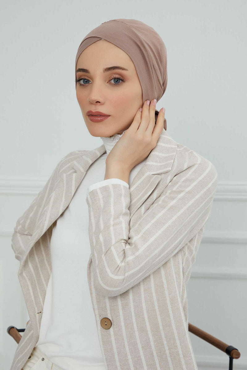 Plain Instant Turban Cotton Scarf Head Wrap, Belted Turban Bonnet for Women, Chic Design Instant Turban Hijab, Plain Chemo Bonnet Cap,B-31