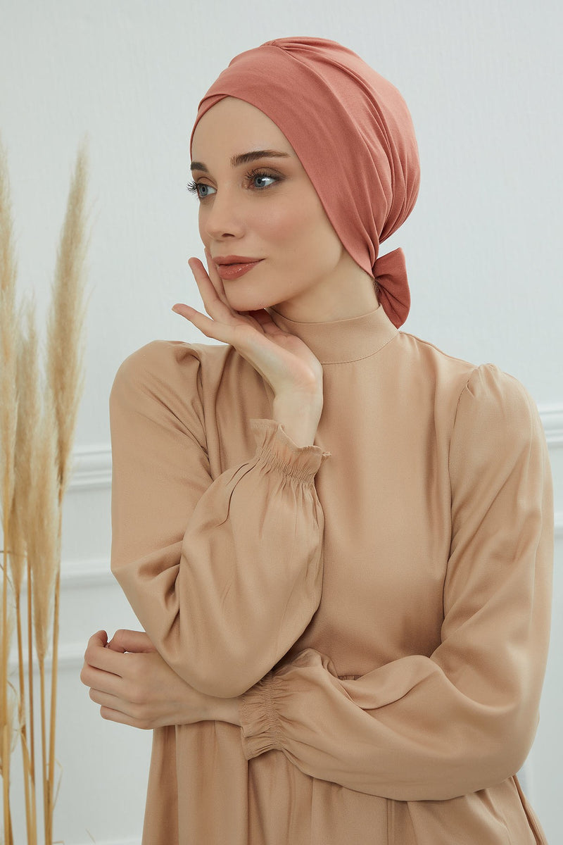 Plain Instant Turban Cotton Scarf Head Wrap, Belted Turban Bonnet for Women, Chic Design Instant Turban Hijab, Plain Chemo Bonnet Cap,B-31