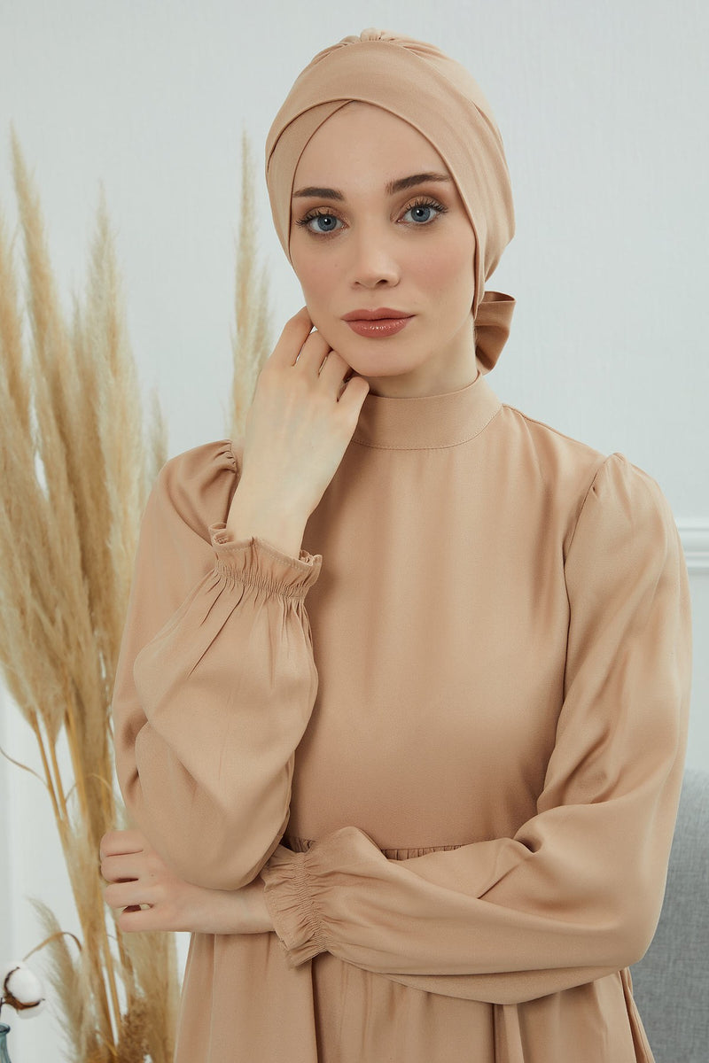 Plain Instant Turban Cotton Scarf Head Wrap, Belted Turban Bonnet for Women, Chic Design Instant Turban Hijab, Plain Chemo Bonnet Cap,B-31