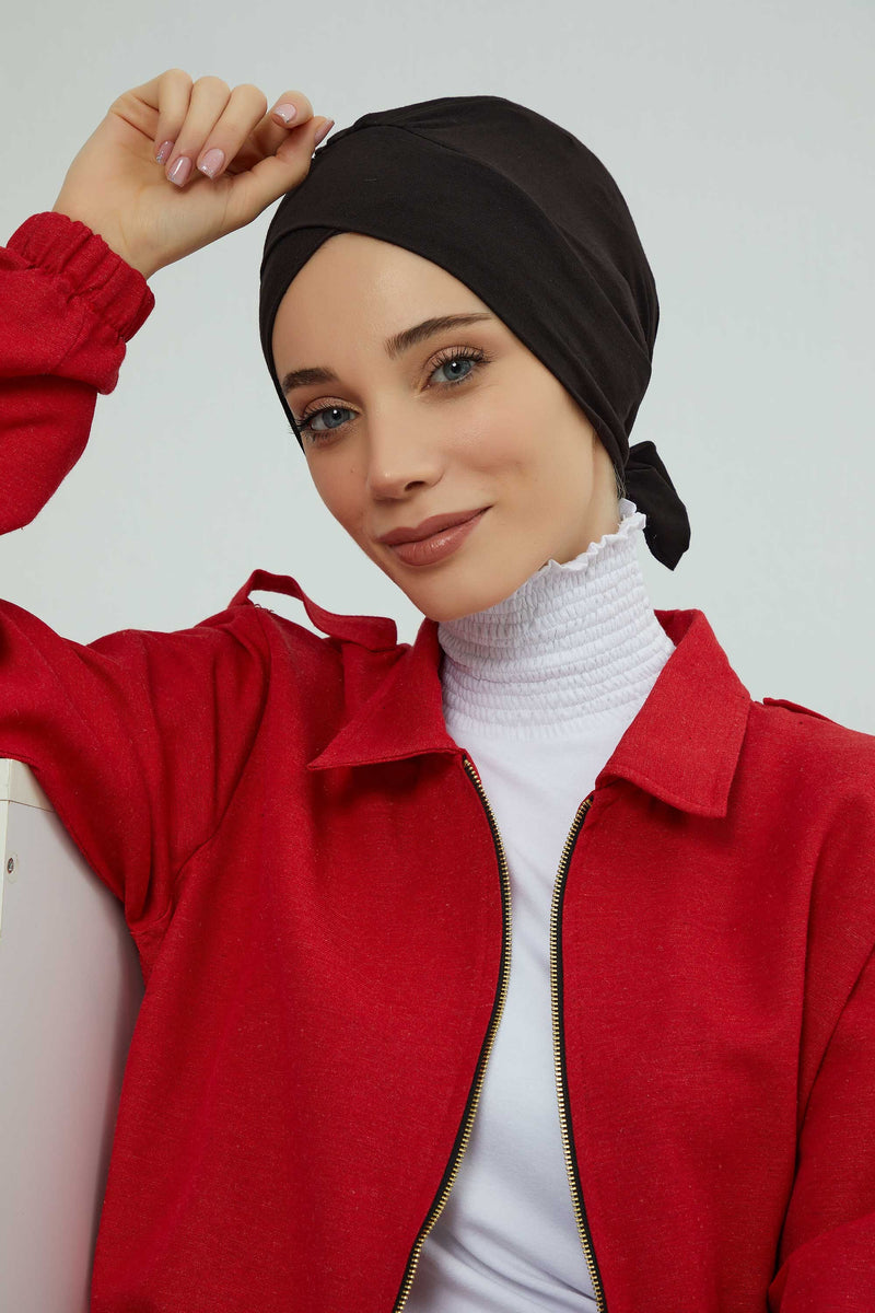 Plain Instant Turban Cotton Scarf Head Wrap, Belted Turban Bonnet for Women, Chic Design Instant Turban Hijab, Plain Chemo Bonnet Cap,B-31