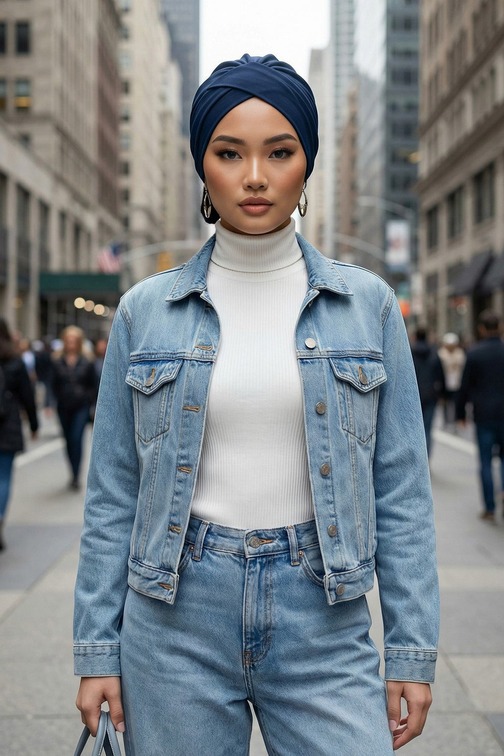 Plain Instant Turban Cotton Scarf Head Wrap, Belted Turban Bonnet for Women, Chic Design Instant Turban Hijab, Plain Chemo Bonnet Cap,B-31 Navy Blue