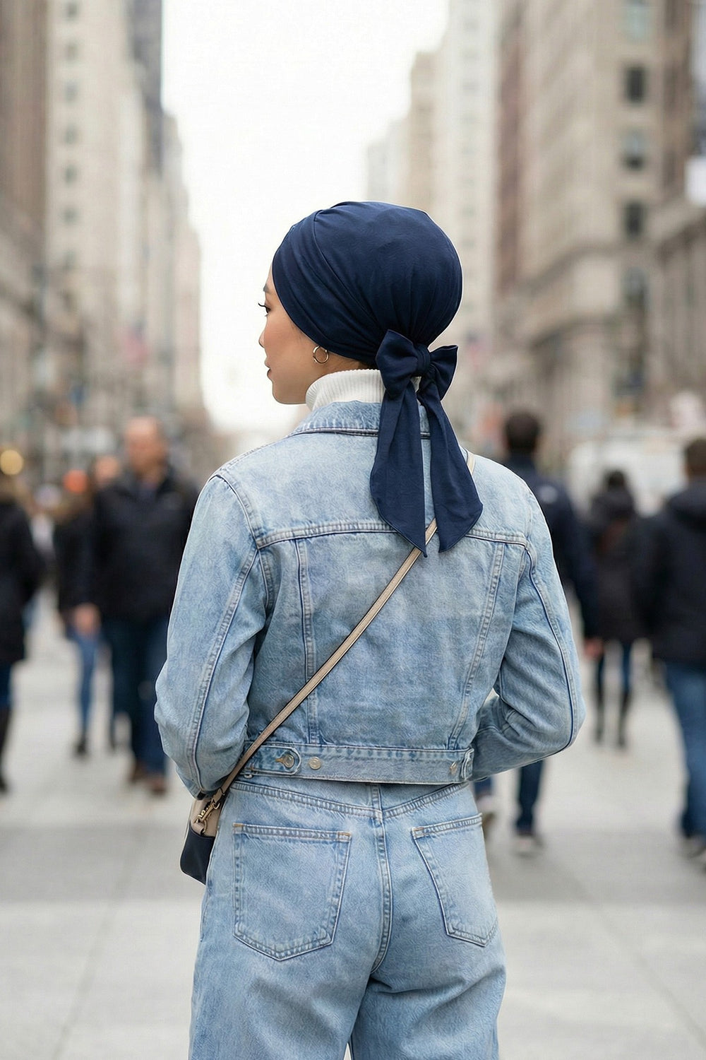 Plain Instant Turban Cotton Scarf Head Wrap, Belted Turban Bonnet for Women, Chic Design Instant Turban Hijab, Plain Chemo Bonnet Cap,B-31 Navy Blue
