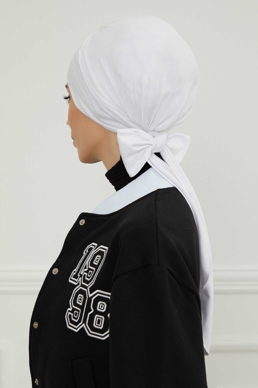 Plain Instant Turban Cotton Scarf Head Wrap, Belted Turban Bonnet for Women, Chic Design Instant Turban Hijab, Plain Chemo Bonnet Cap,B-31 White
