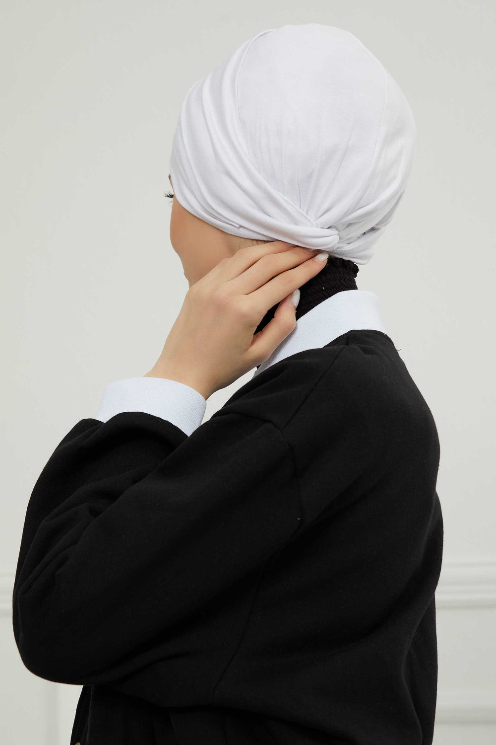 Plain Instant Turban Cotton Scarf Head Wrap, Belted Turban Bonnet for Women, Chic Design Instant Turban Hijab, Plain Chemo Bonnet Cap,B-31 White