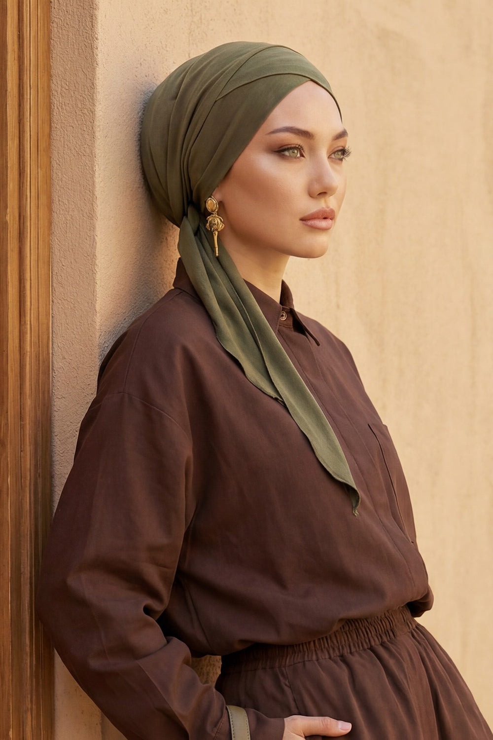 Plain Instant Turban Cotton Scarf Head Wrap, Belted Turban Bonnet for Women, Chic Design Instant Turban Hijab, Plain Chemo Bonnet Cap,B-31 Army Green
