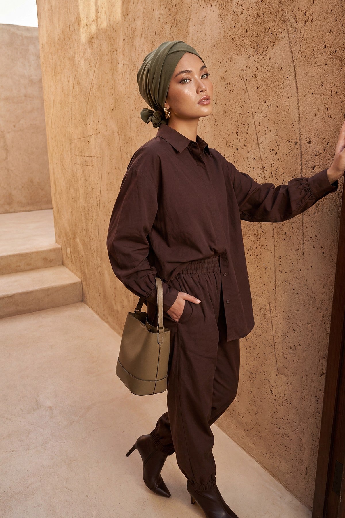 Plain Instant Turban Cotton Scarf Head Wrap, Belted Turban Bonnet for Women, Chic Design Instant Turban Hijab, Plain Chemo Bonnet Cap,B-31 Army Green