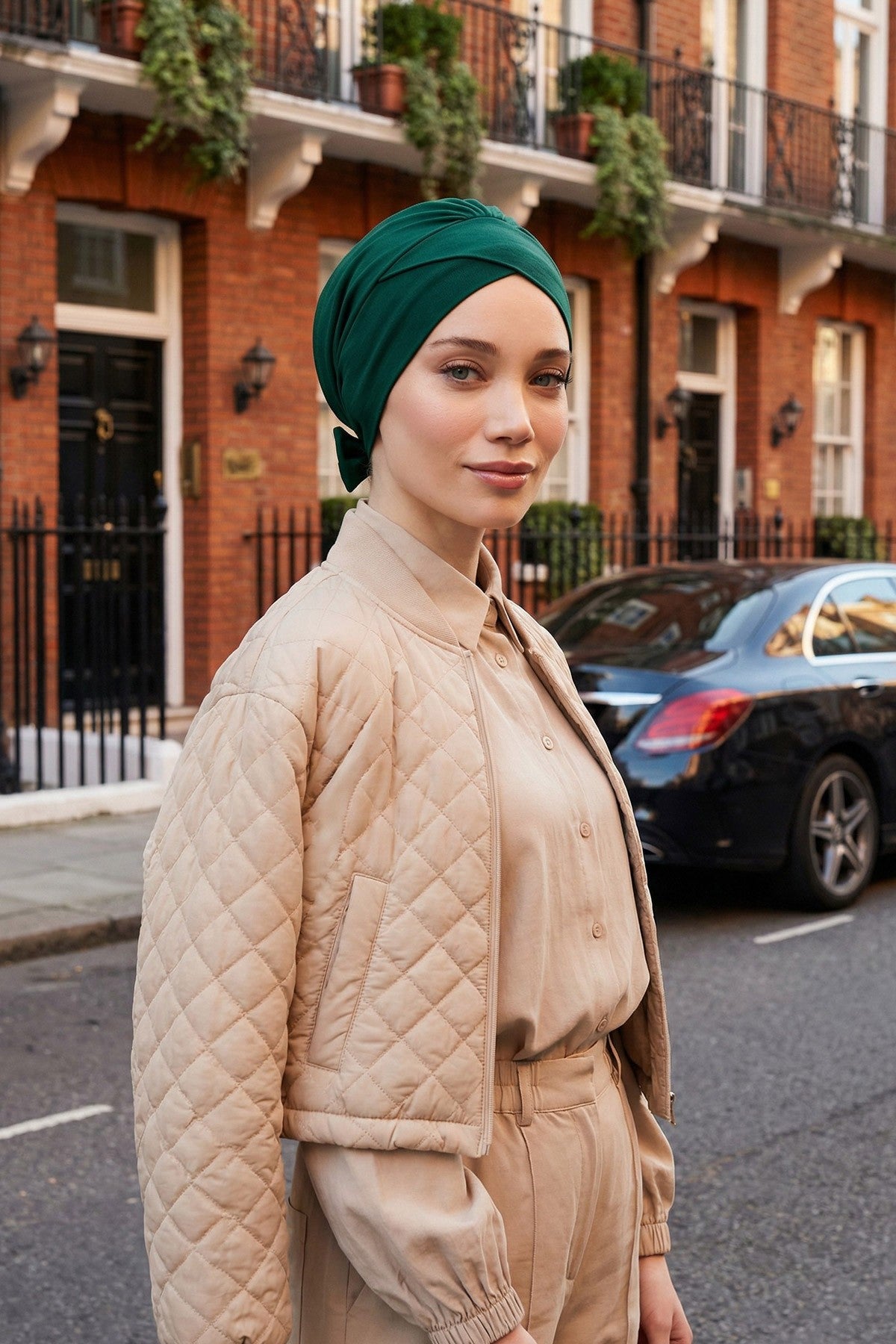 Plain Instant Turban Cotton Scarf Head Wrap, Belted Turban Bonnet for Women, Chic Design Instant Turban Hijab, Plain Chemo Bonnet Cap,B-31 Green