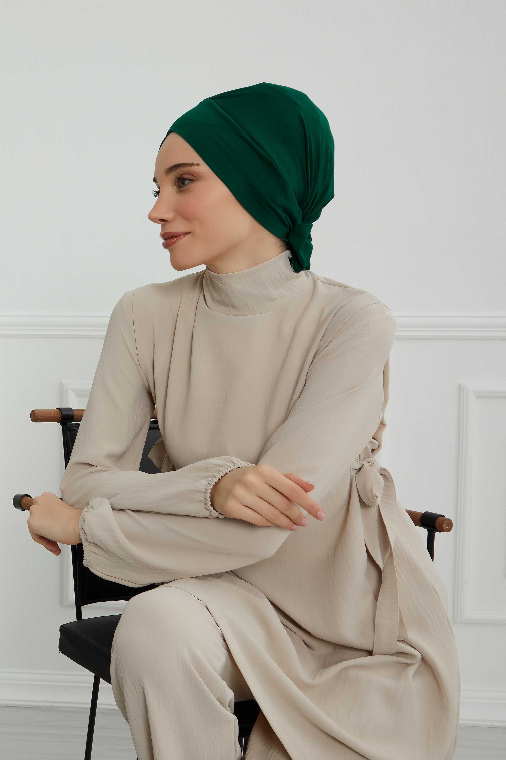 Plain Instant Turban Cotton Scarf Head Wrap, Belted Turban Bonnet for Women, Chic Design Instant Turban Hijab, Plain Chemo Bonnet Cap,B-31 Green