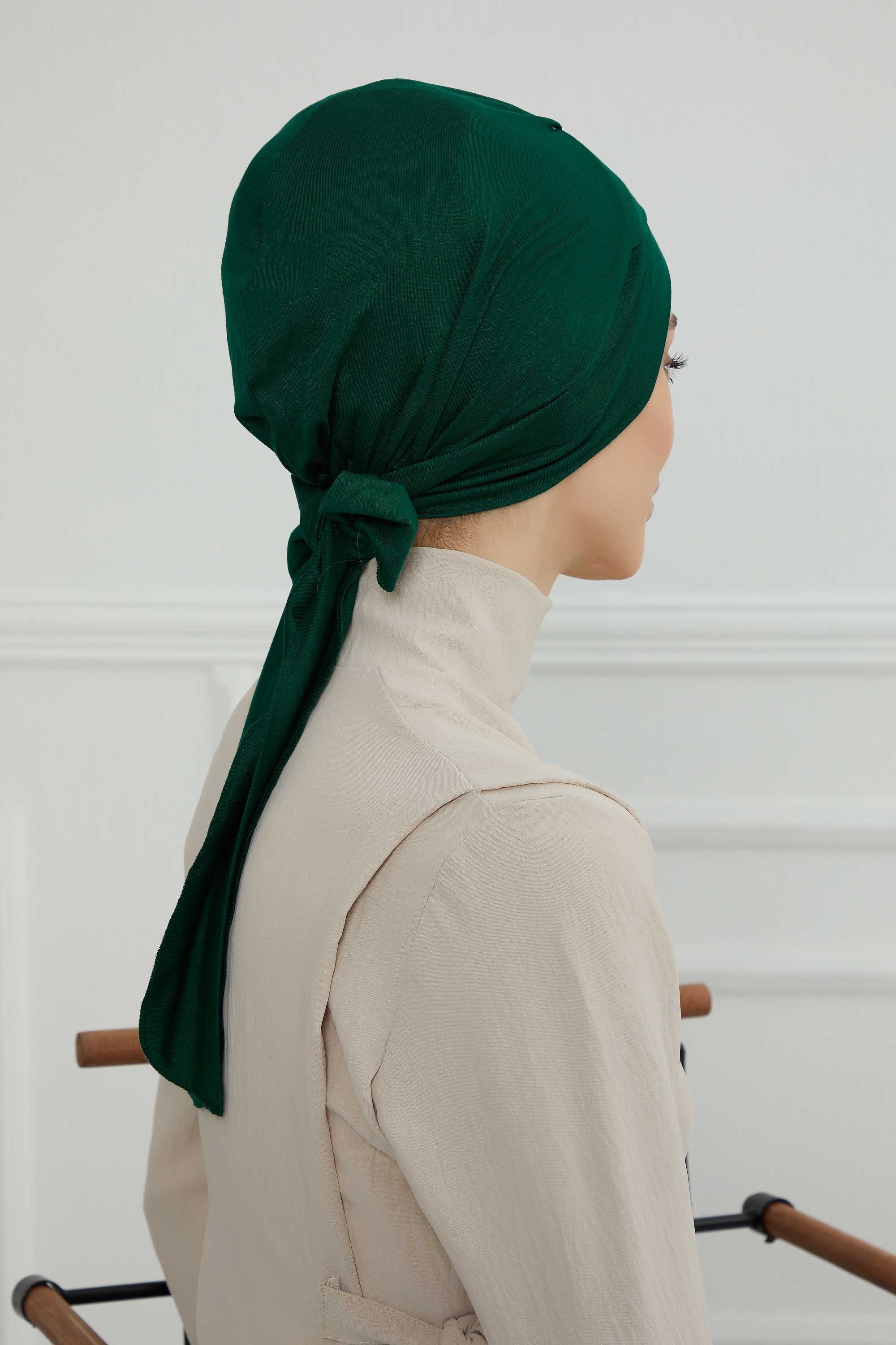Plain Instant Turban Cotton Scarf Head Wrap, Belted Turban Bonnet for Women, Chic Design Instant Turban Hijab, Plain Chemo Bonnet Cap,B-31 Green