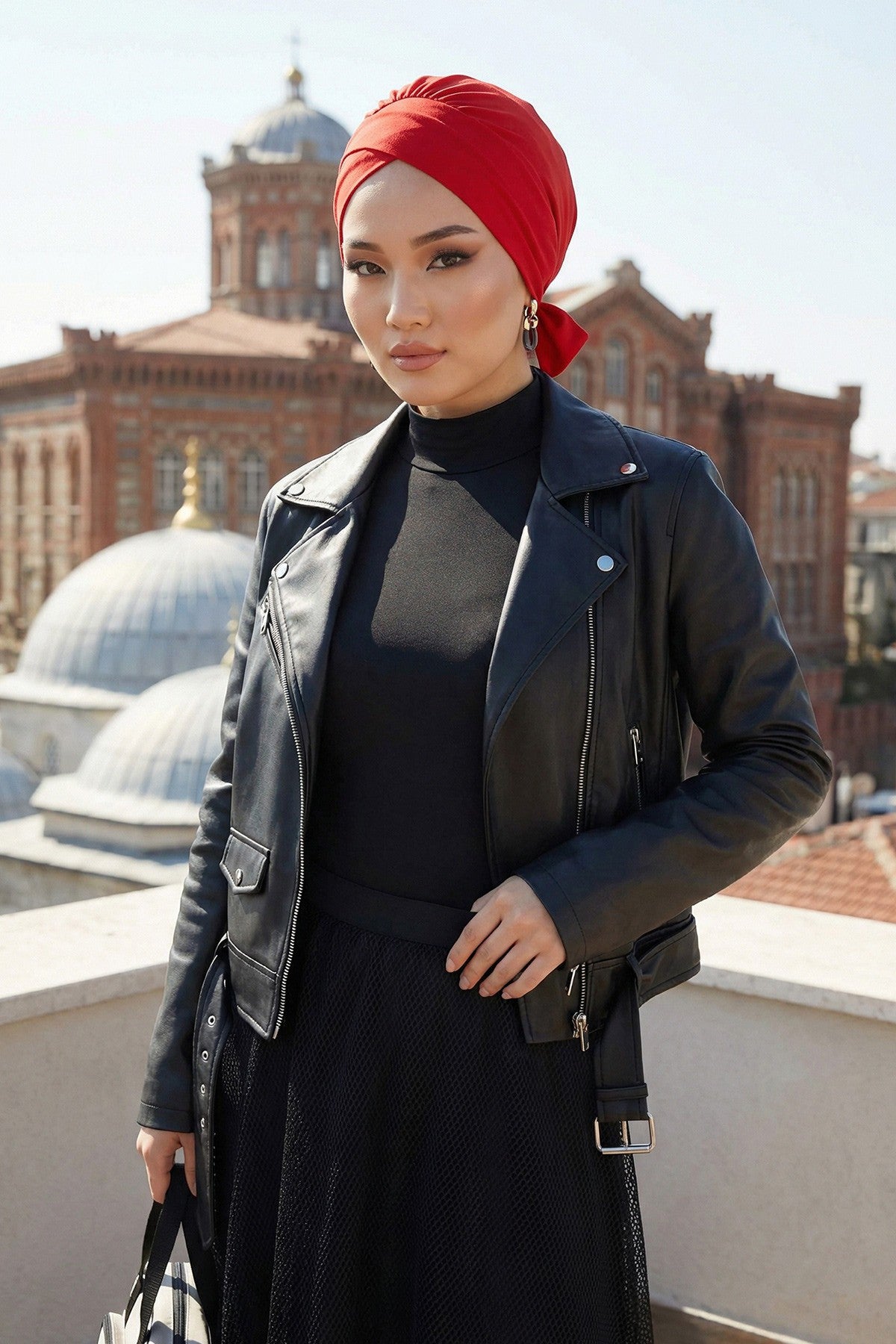 Plain Instant Turban Cotton Scarf Head Wrap, Belted Turban Bonnet for Women, Chic Design Instant Turban Hijab, Plain Chemo Bonnet Cap,B-31 Red