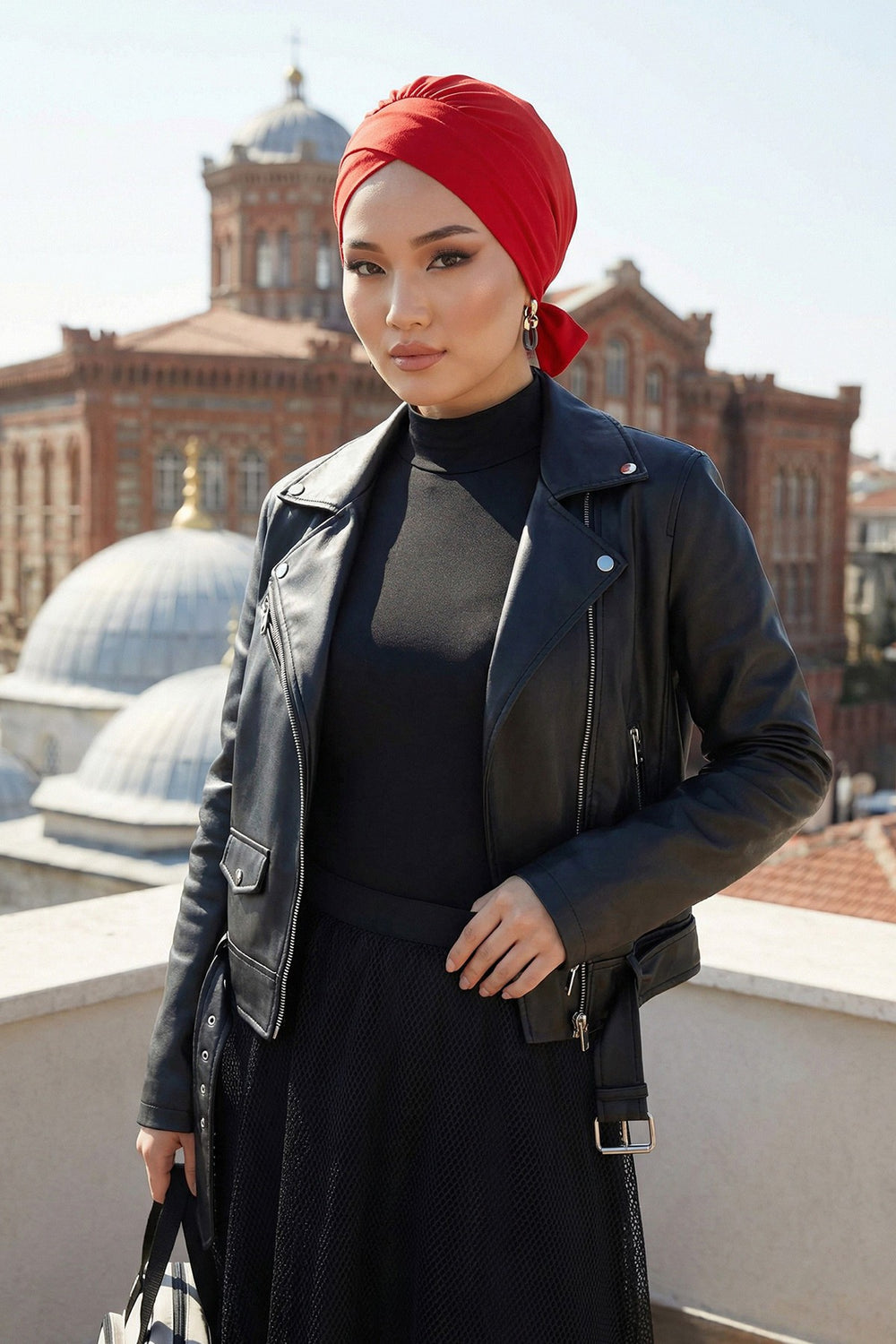 Plain Instant Turban Cotton Scarf Head Wrap, Belted Turban Bonnet for Women, Chic Design Instant Turban Hijab, Plain Chemo Bonnet Cap,B-31 Red