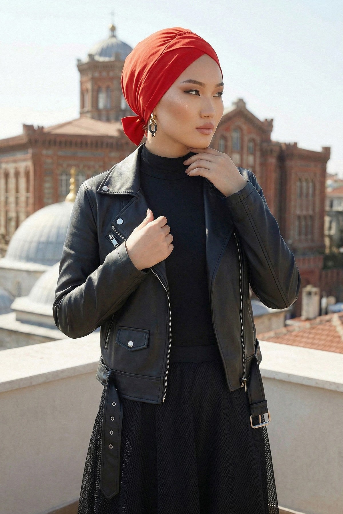 Plain Instant Turban Cotton Scarf Head Wrap, Belted Turban Bonnet for Women, Chic Design Instant Turban Hijab, Plain Chemo Bonnet Cap,B-31 Red