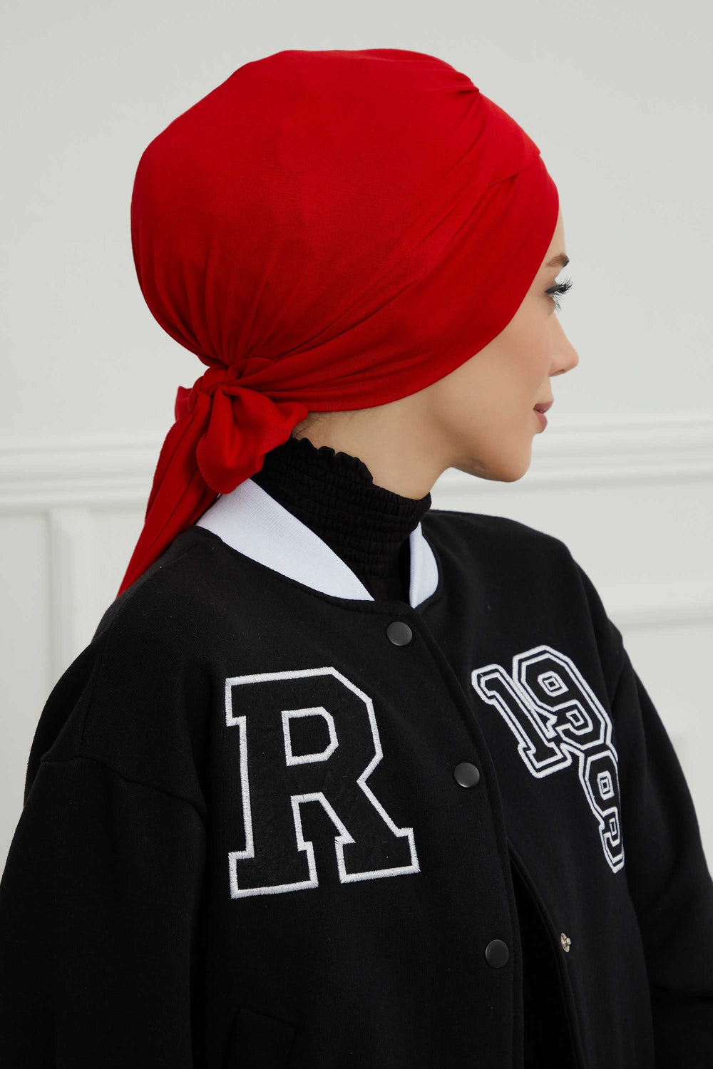 Plain Instant Turban Cotton Scarf Head Wrap, Belted Turban Bonnet for Women, Chic Design Instant Turban Hijab, Plain Chemo Bonnet Cap,B-31 Red
