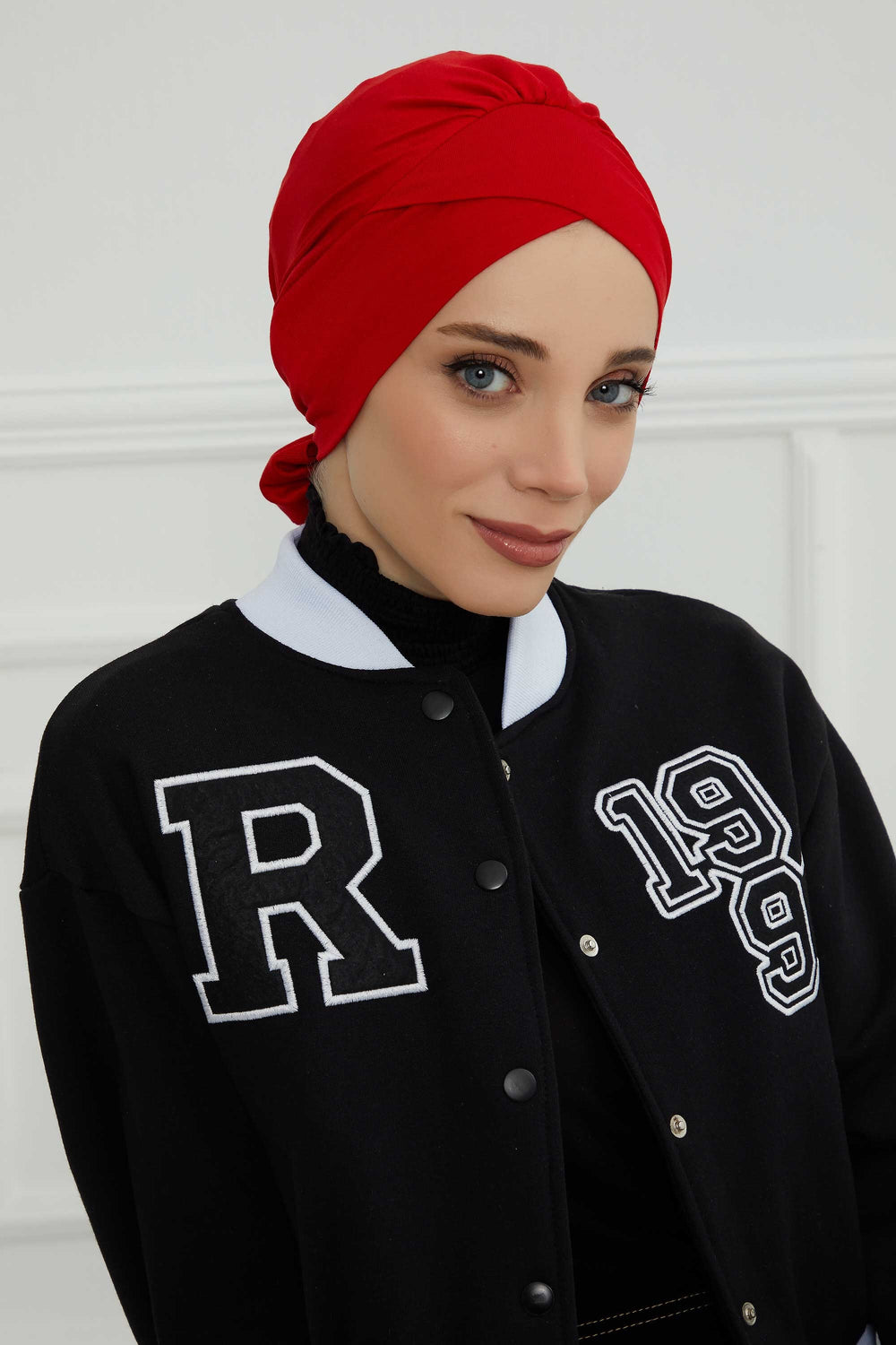 Plain Instant Turban Cotton Scarf Head Wrap, Belted Turban Bonnet for Women, Chic Design Instant Turban Hijab, Plain Chemo Bonnet Cap,B-31 Red