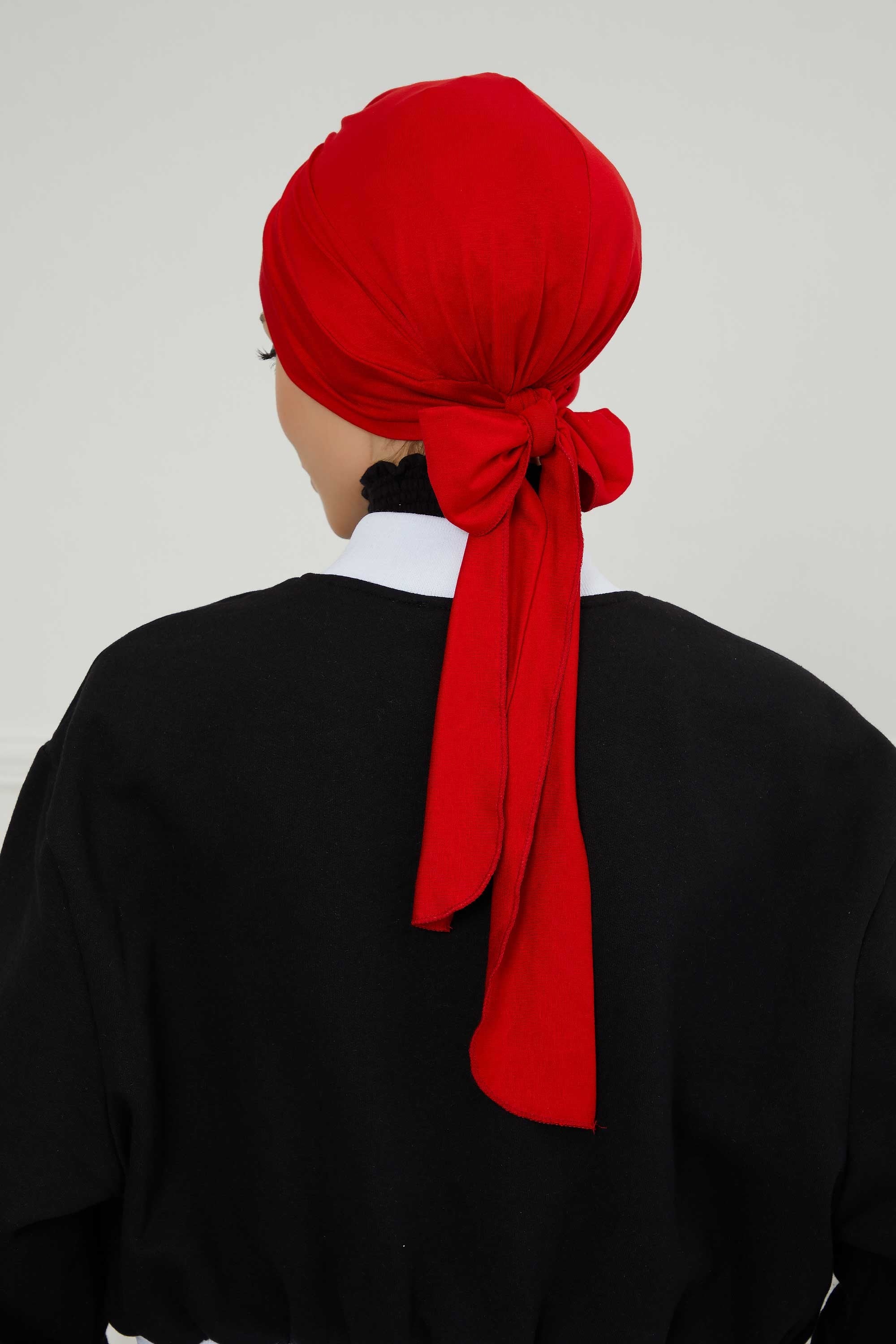 Plain Instant Turban Cotton Scarf Head Wrap, Belted Turban Bonnet for Women, Chic Design Instant Turban Hijab, Plain Chemo Bonnet Cap,B-31 Red