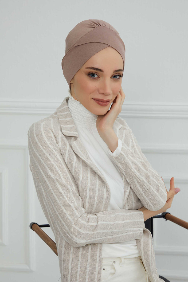 وشاح عمامة قطني سادة فوري للرأس، غطاء رأس عمامة بحزام للنساء، حجاب عمامة فوري بتصميم أنيق، قبعة بونيه كيميائي سادة، B-31