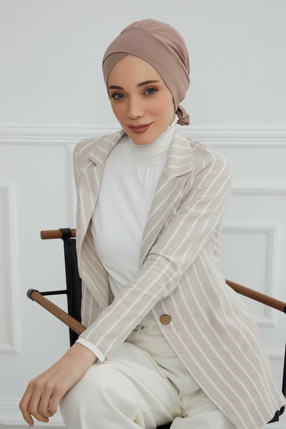 Plain Instant Turban Cotton Scarf Head Wrap, Belted Turban Bonnet for Women, Chic Design Instant Turban Hijab, Plain Chemo Bonnet Cap,B-31 Mink