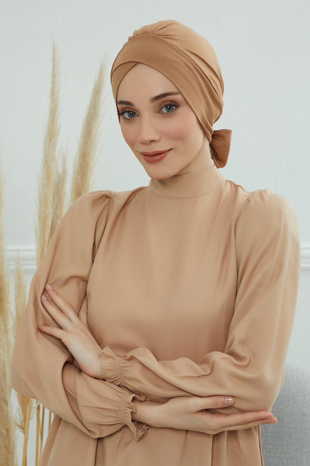 Plain Instant Turban Cotton Scarf Head Wrap, Belted Turban Bonnet for Women, Chic Design Instant Turban Hijab, Plain Chemo Bonnet Cap,B-31 Light Brown