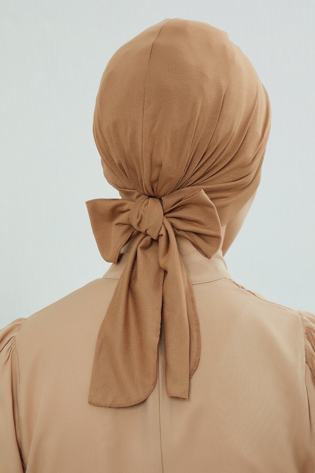 Plain Instant Turban Cotton Scarf Head Wrap, Belted Turban Bonnet for Women, Chic Design Instant Turban Hijab, Plain Chemo Bonnet Cap,B-31 Light Brown