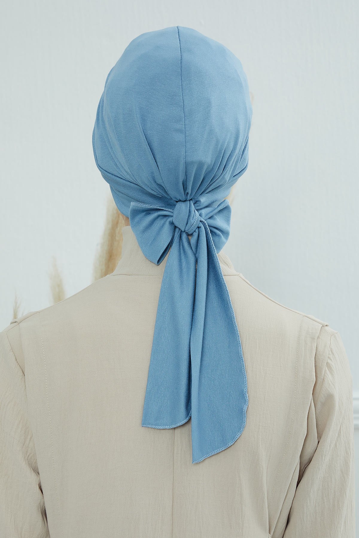 Plain Instant Turban Cotton Scarf Head Wrap, Belted Turban Bonnet for Women, Chic Design Instant Turban Hijab, Plain Chemo Bonnet Cap,B-31 Blue