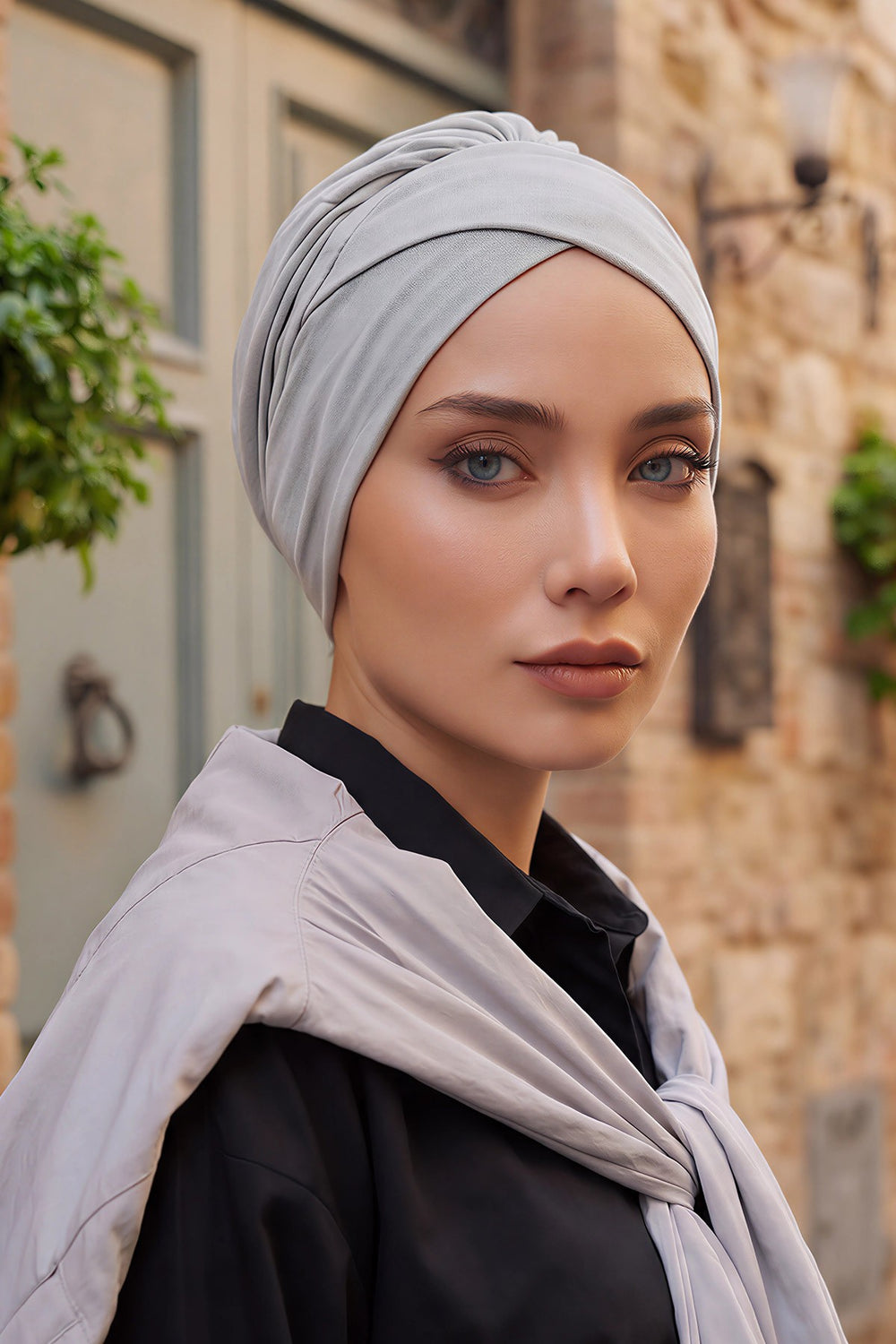Plain Instant Turban Cotton Scarf Head Wrap, Belted Turban Bonnet for Women, Chic Design Instant Turban Hijab, Plain Chemo Bonnet Cap,B-31 Grey 2