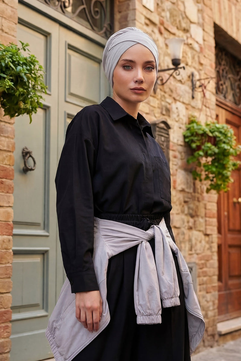 وشاح عمامة قطني سادة فوري للرأس، غطاء رأس عمامة بحزام للنساء، حجاب عمامة فوري بتصميم أنيق، قبعة بونيه كيميائي سادة، B-31