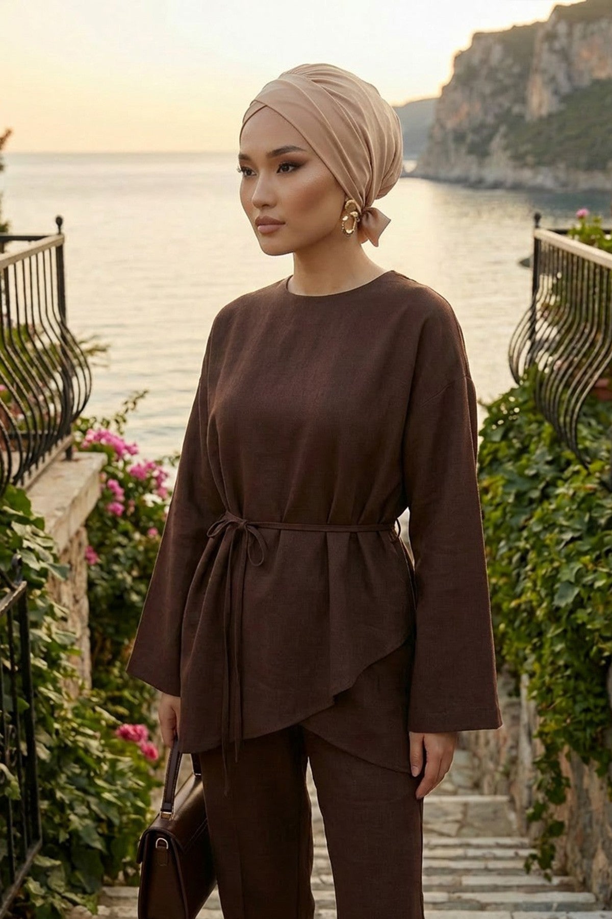 Plain Instant Turban Cotton Scarf Head Wrap, Belted Turban Bonnet for Women, Chic Design Instant Turban Hijab, Plain Chemo Bonnet Cap,B-31 Sand Brown