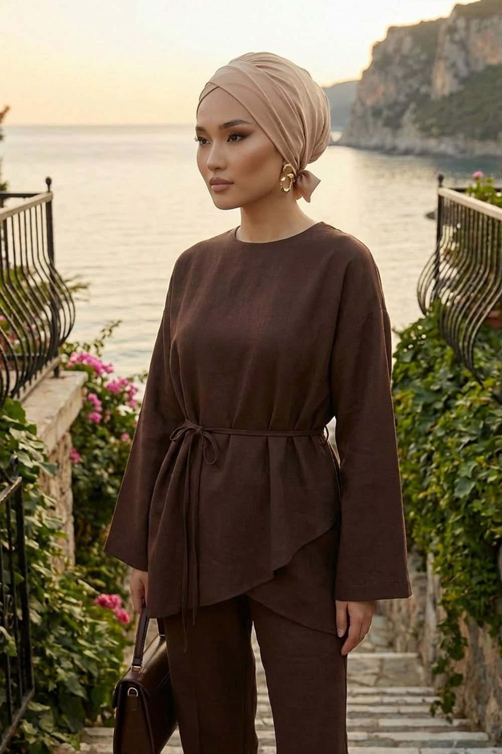 Plain Instant Turban Cotton Scarf Head Wrap, Belted Turban Bonnet for Women, Chic Design Instant Turban Hijab, Plain Chemo Bonnet Cap,B-31 Sand Brown