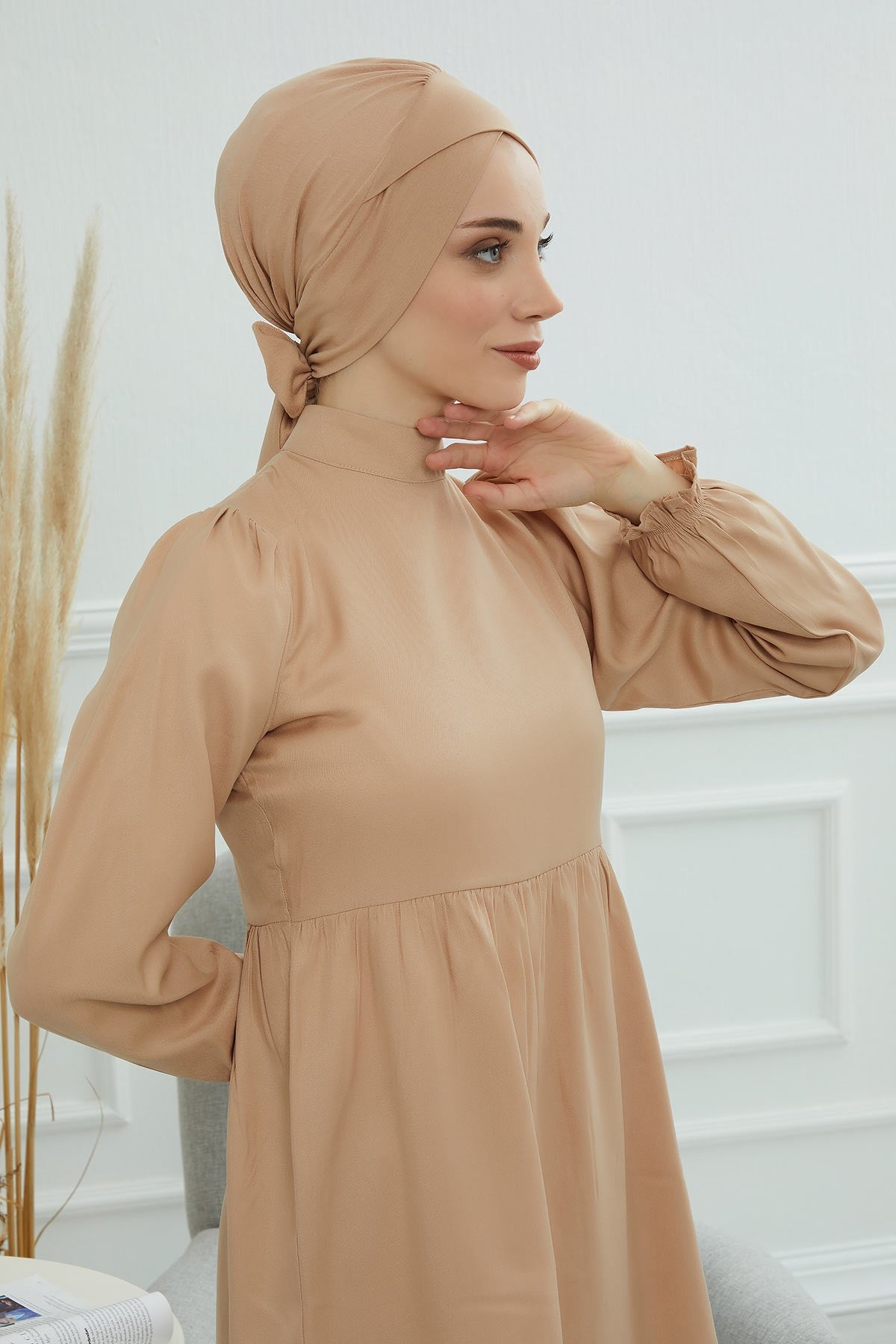 Plain Instant Turban Cotton Scarf Head Wrap, Belted Turban Bonnet for Women, Chic Design Instant Turban Hijab, Plain Chemo Bonnet Cap,B-31 Sand Brown