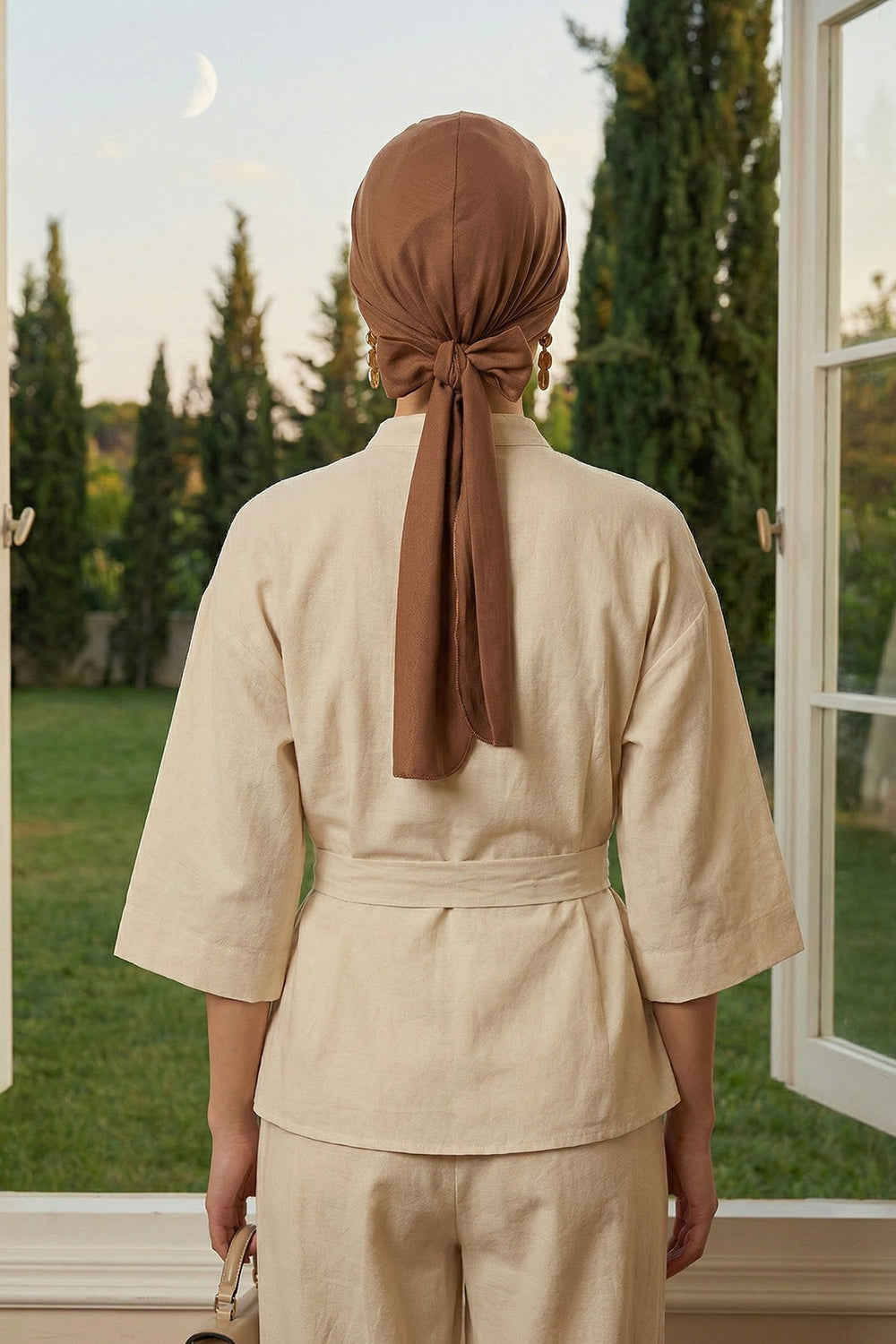 Plain Instant Turban Cotton Scarf Head Wrap, Belted Turban Bonnet for Women, Chic Design Instant Turban Hijab, Plain Chemo Bonnet Cap,B-31 Caramel Brown