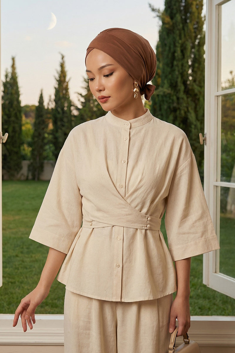 وشاح عمامة قطني سادة فوري للرأس، غطاء رأس عمامة بحزام للنساء، حجاب عمامة فوري بتصميم أنيق، قبعة بونيه كيميائي سادة، B-31