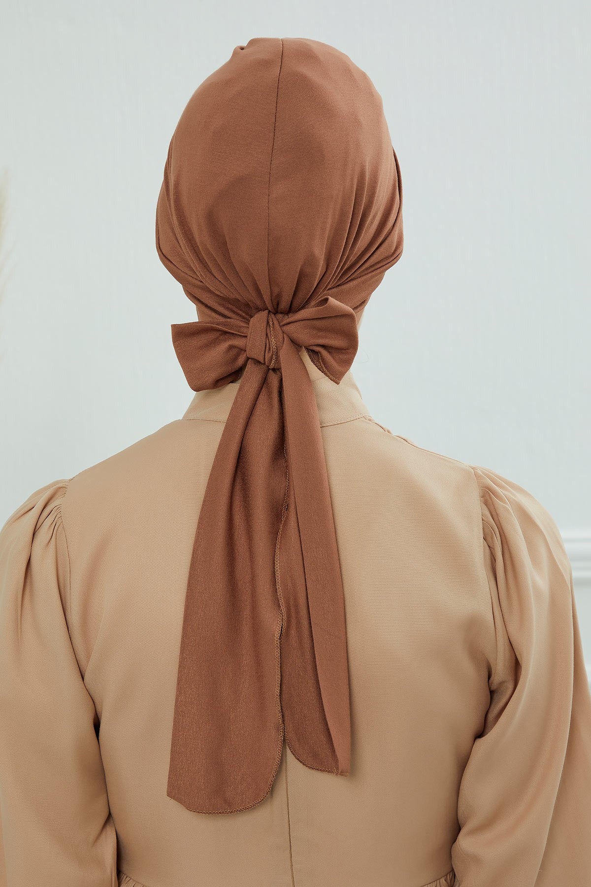 Plain Instant Turban Cotton Scarf Head Wrap, Belted Turban Bonnet for Women, Chic Design Instant Turban Hijab, Plain Chemo Bonnet Cap,B-31 Caramel Brown